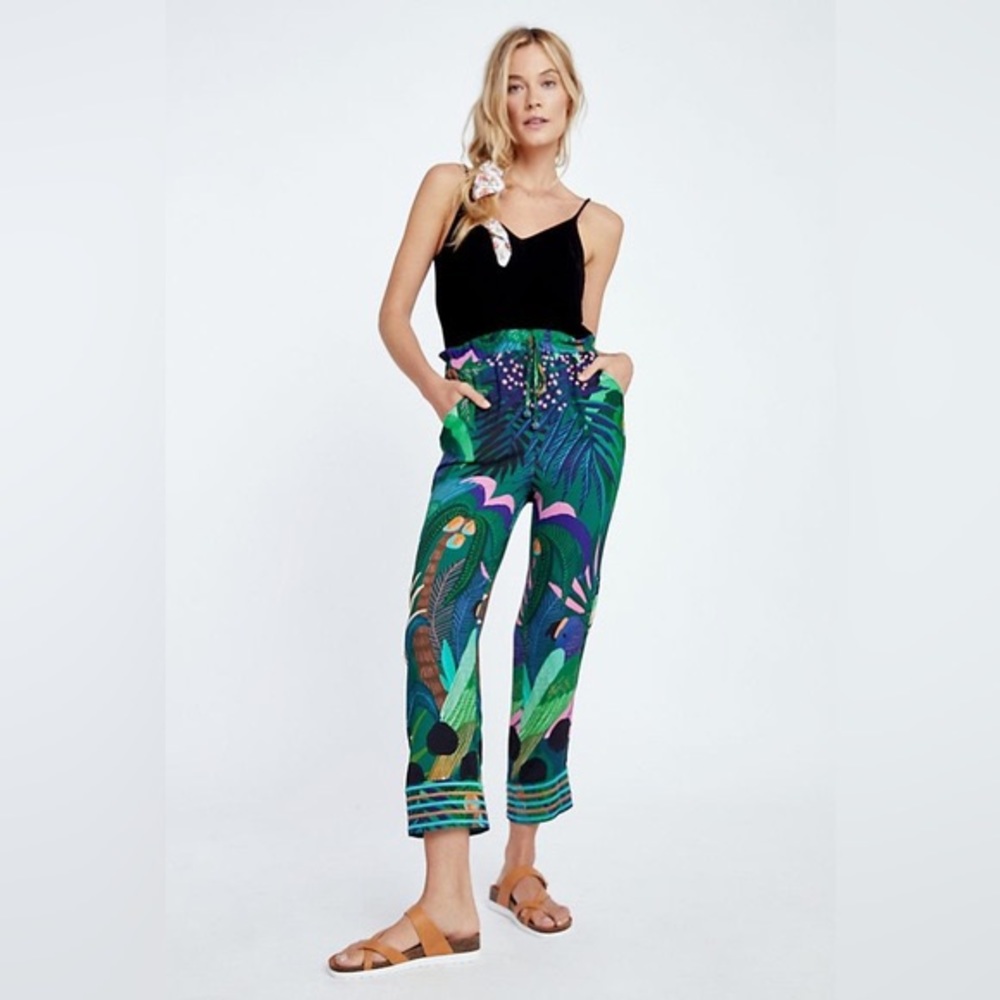 Farm Rio x Anthropologie tropique embroidered pants